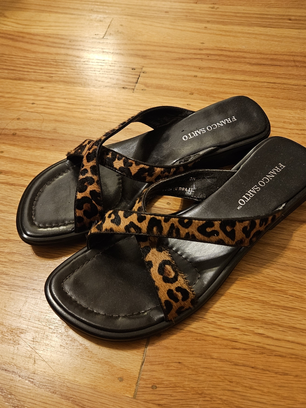 Franco Sarto Leopard-Print Thong Sandals - Black & Tan